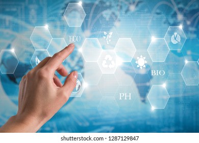 Genetic research and Biotech science Concept. Human Biology technology on abstract digital background.