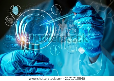 Genetic research and Biotech science Concept. Human Biology and pharmaceutical technology on laboratory background.