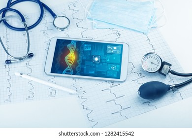 Genetic Test And Biotechnology Concept With Medical Technology Devices