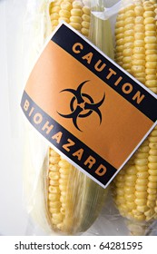 Genetically Modified Corn Food Concept With Bio-hazard Sign