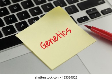 Genetics sticky note pasted on the keyboard