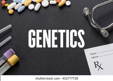 GENETICS written on black background with medication