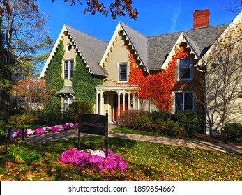 Geneva, New York, US- November 7, 2020: College Buildings On City Street. Hobart And William Smith Colleges, Private Liberal Arts Colleges In Geneva.