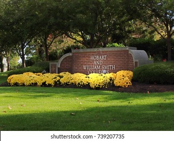 Geneva, New York, USA. October 21, 2017. The Entrance Sign To Hobart And William Smith Colleges In Geneva, New York