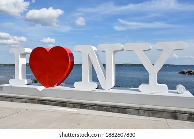 GENEVA, NY - AUG 21: I Love New York sign at the Finger Lakes Welcome Center in Geneva, New York, as seen on Aug 21, 2020.