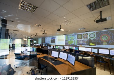 Geneva - Swisse - 6-7-2018: CERN - Atlas experiment- European Organization for Nuclear Research rooms and visitor area.