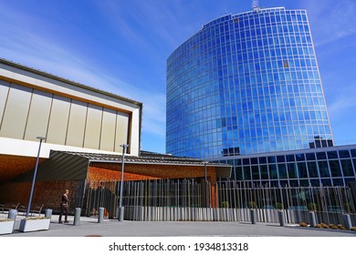 GENEVA, SWITZERLAND -5 APR 2019- Exterior view of the building of the World Intellectual Property Organization (WIPO), a United Nations agency located in Geneva, Switzerland.