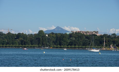 GENEVA, SWITZERLAND - Aug 12, 2012: Summer in the city of Geneva, Lake Geneva, Switzerland, summer vibes, lake, summer cityscape, summer weather in the city, Lac Leman