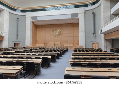 Geneva, Switzerland - August 23, 2014 - The Assembly Hall In United Nations Office (UNOG) In Geneva, Switzerland. The Assembly Hall Is Used For Big Meetings Such As The World Health Assembly.