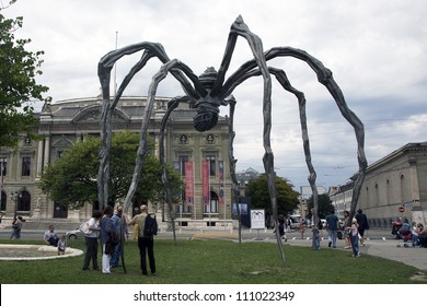 GENEVA, SWITZERLAND - AUGUST 6, 2011 - Maman, a giant sculpture, by the artist Louise Bourgeois is on display in a park in Geneva, Switzerland on August 6, 2011.