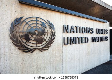 GENEVA, SWITZERLAND - JULY 20, 2019: United Nations Office Geneva or UNOG is located in the Palais des Nations building at Geneva city in Switzerland