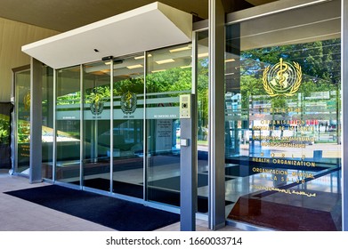 Geneva, Switzerland - June 2019: Entrance To The World Health Organization Building