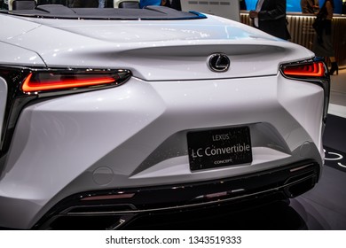 Geneva, Switzerland, March 05, 2019: Lexus LC Convertible Concept Prototype Car At Geneva International Motor Show, Tadao Mori As Chief Designer, Produced By Japanese Car Maker Lexus