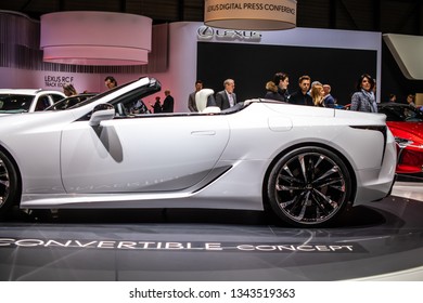 Geneva, Switzerland, March 05, 2019: Lexus LC Convertible Concept Prototype Car At Geneva International Motor Show, Tadao Mori As Chief Designer, Produced By Japanese Car Maker Lexus