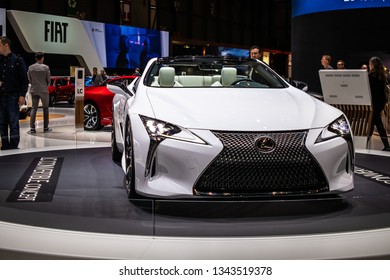 Geneva, Switzerland, March 05, 2019: Lexus LC Convertible Concept Prototype Car At Geneva International Motor Show, Tadao Mori As Chief Designer, Produced By Japanese Car Maker Lexus