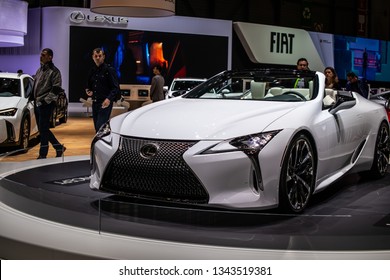 Geneva, Switzerland, March 05, 2019: Lexus LC Convertible Concept Prototype Car At Geneva International Motor Show, Tadao Mori As Chief Designer, Produced By Japanese Car Maker Lexus