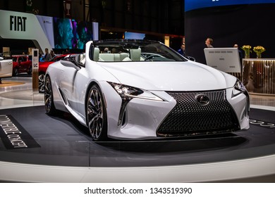 Geneva, Switzerland, March 05, 2019: Lexus LC Convertible Concept Prototype Car At Geneva International Motor Show, Tadao Mori As Chief Designer, Produced By Japanese Car Maker Lexus