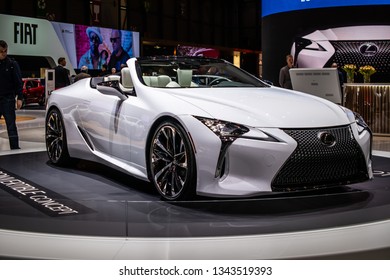 Geneva, Switzerland, March 05, 2019: Lexus LC Convertible Concept Prototype Car At Geneva International Motor Show, Tadao Mori As Chief Designer, Produced By Japanese Car Maker Lexus