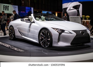 Geneva, Switzerland, March 05, 2019: Lexus LC Convertible Concept Prototype Car At Geneva International Motor Show, Tadao Mori As Chief Designer, Produced By Japanese Car Maker Lexus