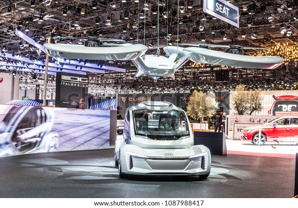 Geneva, Switzerland, March 06, 2018: Audi, Airbus\
and Italdesign mobility concept called Pop.Up at 88th Geneva\
International Motor Show\
GIMS