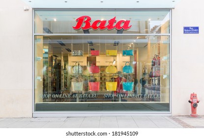 GENEVA, SWITZERLAND - MARCH 16, 2014: A Bata Shoe Store. Bata Serves One Million Customers Each Day And Has 30,000 Employees, 5,000 International Retail Stores And A Presence In Over 70 Countries.