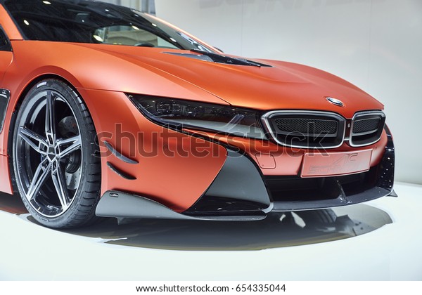 Geneva, Switzerland - March 8, 2017: 2017 AC\
Schnitzer BMW i8 presented on the 87-th Geneva International Motor\
Show in the PalExpo