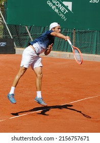 GENEVA, SWITZERLAND - MAY 14, 2022: Professional tennis Johan Nikles of Switzerland during his first round at the 2022 ATP Geneva Open.