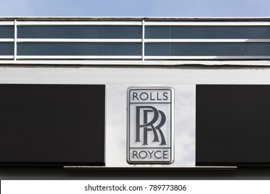 Geneva, Switzerland - October 1, 2017: Rolls Royce Logo On A Wall. Rolls Royce Limited Owned A British Luxury Car And Aero Engine Manufacturing Business