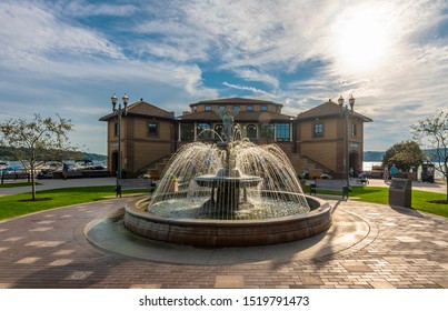 Geneva, USA - September 30, 2019 : Riviera shops and boat house view in Geneva Town of Wisconsin