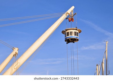 Genoa, the Bigo, a panoramic elevator located in the Old Port of Genoa, Liguria, Italy