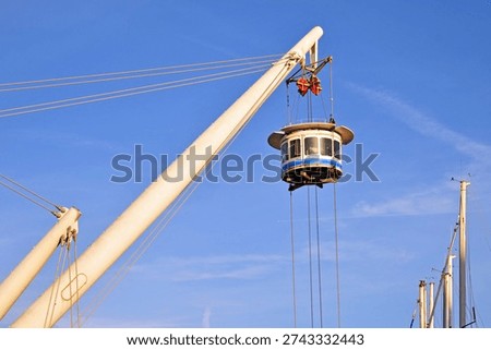 Genoa, the Bigo, a panoramic elevator located in the Old Port of Genoa, Liguria, Italy