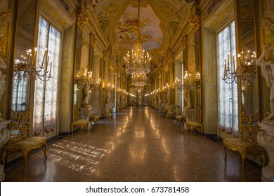 GENOA (GENOVA), JULY, 2, 2017 - View of the Mirror Gallery in Palazzo Reale,  The Royal Palace, in the italian city of Genoa, UNESCO World Heritage Site, Italy.