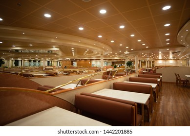 Genoa, Italy – 11 August 2018 : Particular View Of A Luxurious Restaurant In A Cruise Ship. Horizontal View