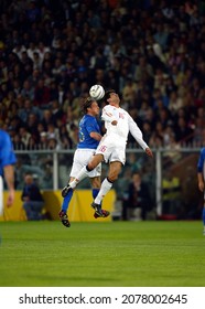 GENOA, ITALY - APRIL 28, 2004: 
Massimo Ambrosini And Cesar
During UEFA Euro 2004 Friendly Match Italy V Spain At The Luigi Ferraris Stadium.
