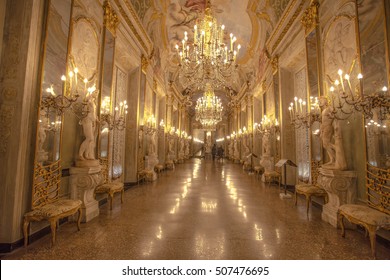 GENOA, ITALY, FEBRUARY 01, 2015: View of the Mirror Gallery of the Royal Palace (Palazzo Reale)  in the italian city Genoa. Liguria, Italy, Europe/ architecture / room / museum / mirrors / palace
