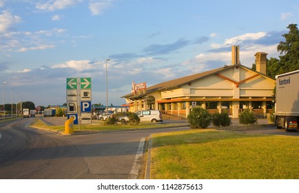 Genoa, Italy - Jule 25, 2018: Autogrill (complex Of Refueling, Supermarket, Cafe) On Highway In Italy