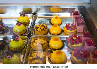 Genoa, Italy - Jule 25, 2018: Italian Pastries On The Showcase In Cafe In Genoa