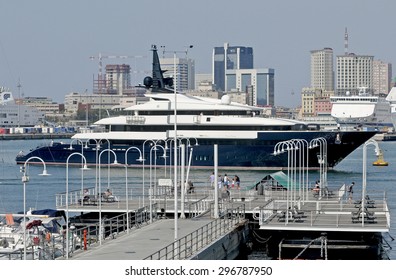 Genoa, Italy - July 26, 2012: Steven Spielberg Yacht, The Seven Seas, Get To The Port Of Genoa.