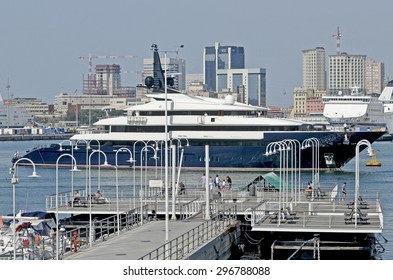 Genoa, Italy - July 26, 2012: Steven Spielberg Yacht, The Seven Seas, Get To The Port Of Genoa.