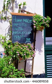 GENOA, ITALY, JUNE 13: Daily Menu Of A Typical Restaurant In The Square Of Erbe  - Jun. 13, 2016, Genoa, Italy