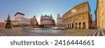 Genoa, Italy plaza and the fountain panorama in the morning.