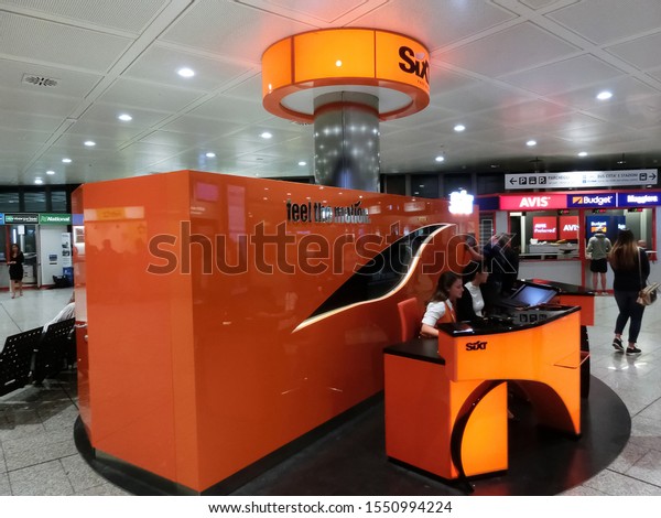 Genoa, Italy - September 10, 2019: The\
SIXT car rental terminal at airport at Genoa,\
Italy