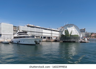 Genoa, Italy - September 15, 2019: Harbor View Of Genoa, Biosphere Building, Italy