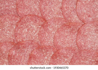 Genoa Sliced Salami Background With Top View