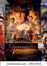 GENOVA, ITALY - MAY 4, 2016: Indiana Jones And The Crystall Skull Poster, International Cinema Museum In Genova, Italy. Museum With Collections About The Popular Hollywood Movies.