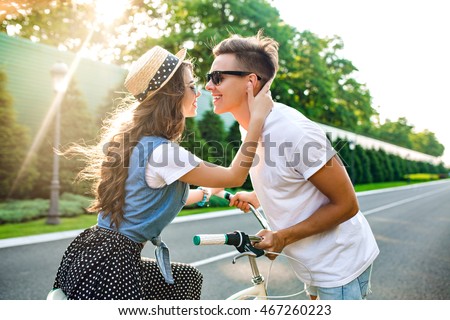 Similar – Image, Stock Photo Couple in love kissing on the terrace