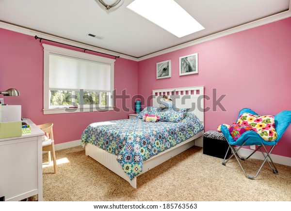 Gentle Girls Bedroom White Bed Pink Stock Photo Edit Now