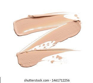 Gently Beige Strokes And Texture Of Face Highlighter Or Acrylic Paint Isolated On White Background