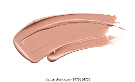 Gently Beige Strokes And Texture Of Makeup Foundation Or Acrylic Paint Isolated On White Background