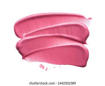 Gently Pink Strokes And Texture Of Lip Gloss Or Acrylic Paint Isolated On White Background